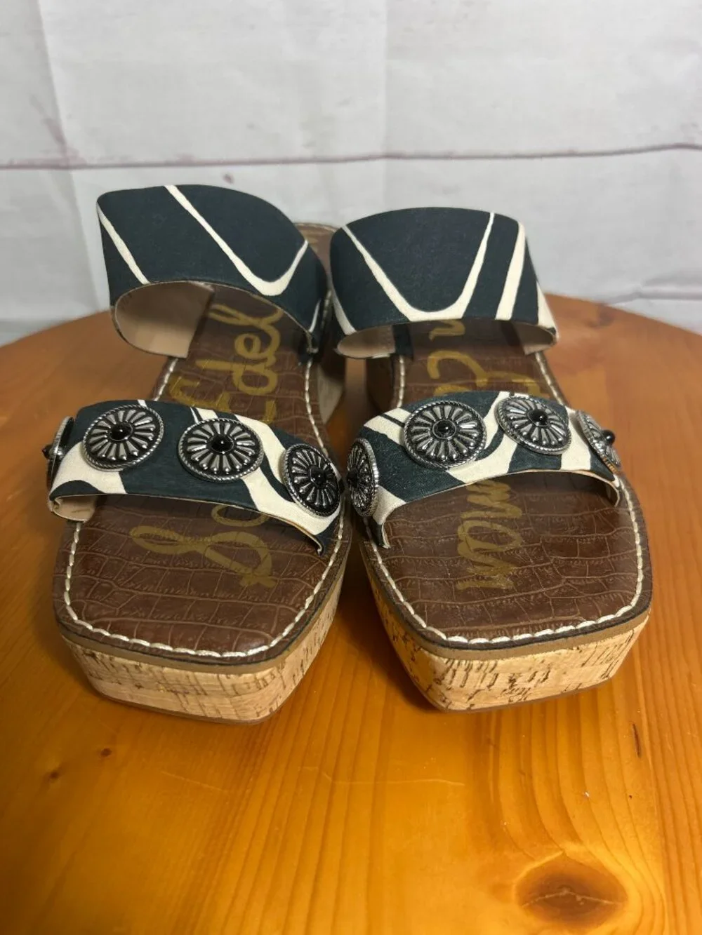 NWOT Sam Edelman size 8.5 Abril Wedge Platform Sandals black white medallions